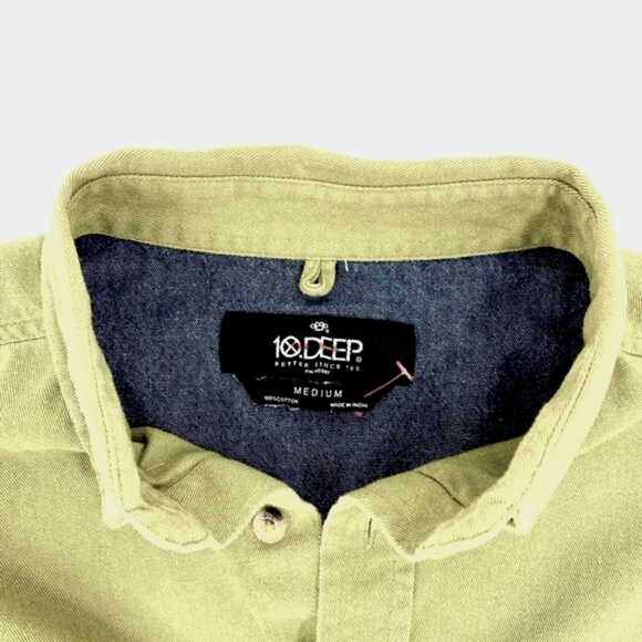 10 Deep Mens Military Style Button Down Khaki Cargo Shirt M - Picture 3 of 7